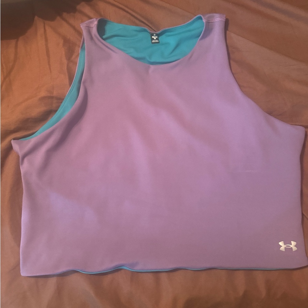 Under armour reversibles crop top in purple and teal 1x